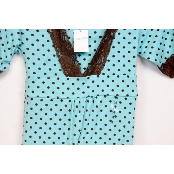 NEW Y2K Limited Too Polka Dot Dress sz 14 Girl Teal Brown Lace Lightweight Summe - Picture 3 of 9